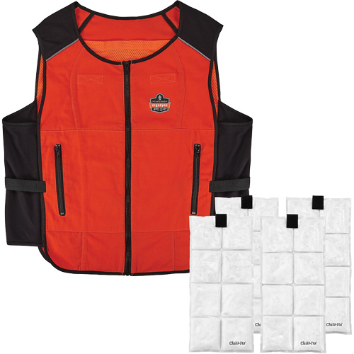 Veste de refroidissement &agrave; changement de phase l&eacute;g&egrave;re avec sachets de recharge Chill-Its 6260, Grand/T-Grand, Orange Action Paper