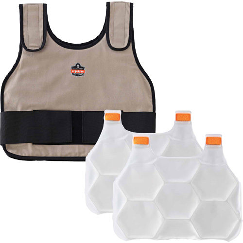 Chill-Its 6230 Standard Phase Change Cooling Vest with Rechargeable Packs, Large/X-Large, Khaki Action Paper