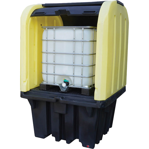 Yellow Roll Top Hardcover Spill Pallet with Drain, 65" L x 65" W x 101" H, 5000 lbs. Load Capacity Action Paper