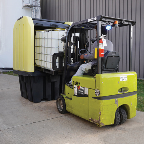 Yellow Roll Top Hardcover Spill Pallet with Drain, 65" L x 65" W x 101" H, 5000 lbs. Load Capacity Action Paper