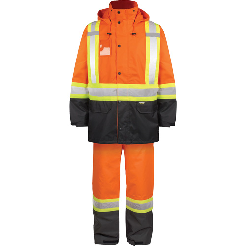 High-Visibility 150-Deniers Rain Suit, Polyester, Small, High Visibility Orange Action Paper