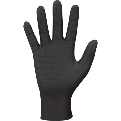 Gants jetables 709B PyraGrip, 9/Grand, Nitrile, 8 mils, Sans poudre, Noir Action Paper