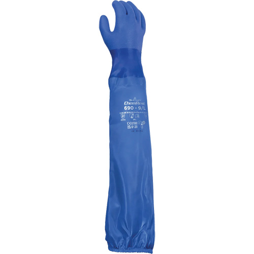 690 Chemical-Resistant Gloves, Size X-Large/10, 26" L, Cotton/PVC Action Paper