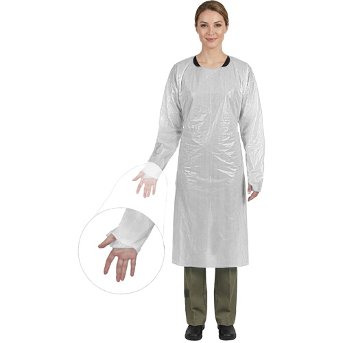 CoverMe Gown with Thumbholes, One Size, White, Polyethylene Action Paper