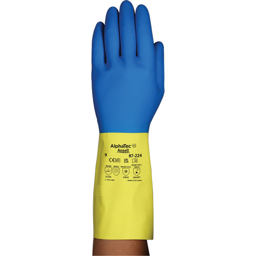 Alphatec&reg; 87-224 Chemical-Resistant Gloves, Size 7, 12.8" L, Neoprene/Rubber Latex, Cotton/Flock-Lined Inner Lining, 26.8-mil Action Paper