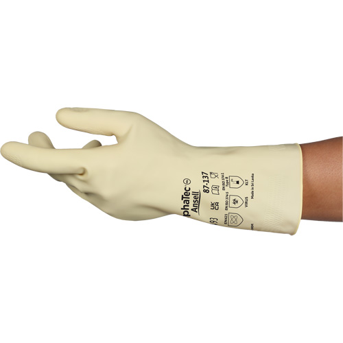 AlphaTec&reg; 87-137 Lightweight Natural Gloves, Size 10, 11.8" L, Rubber Latex, 16-mil Action Paper