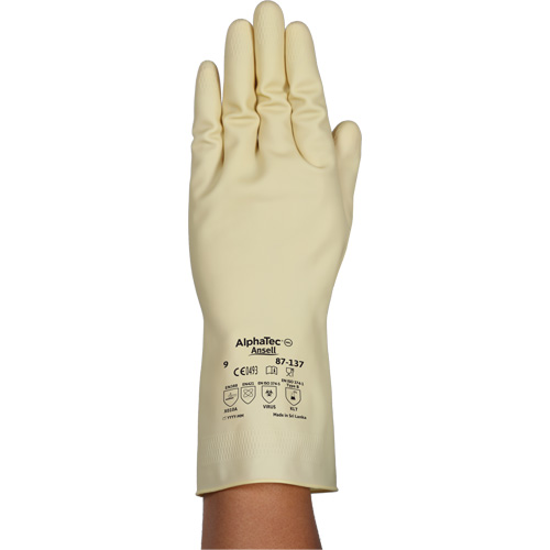 AlphaTec&reg; 87-137 Lightweight Natural Gloves, Size 10, 11.8" L, Rubber Latex, 16-mil Action Paper