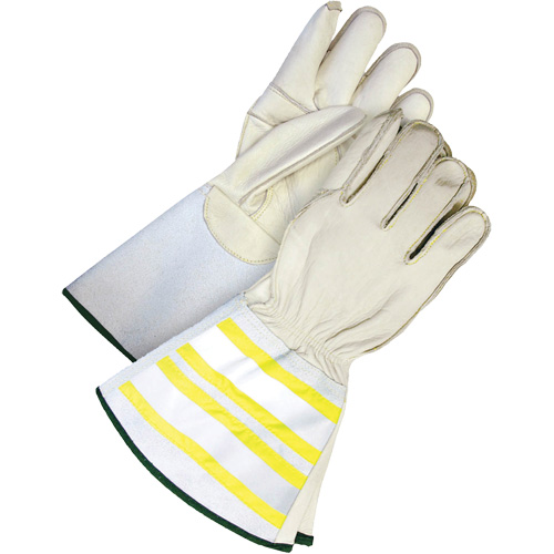 High-Visibility Utility Gloves with 6.25" Cuff, Medium, Grain Cowhide Palm Action Paper