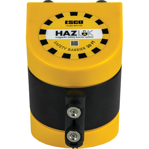 HAZLOK Safety Barrier System, Plastic, Magnetic Mount, 30', Black and Yellow Tape Action Paper