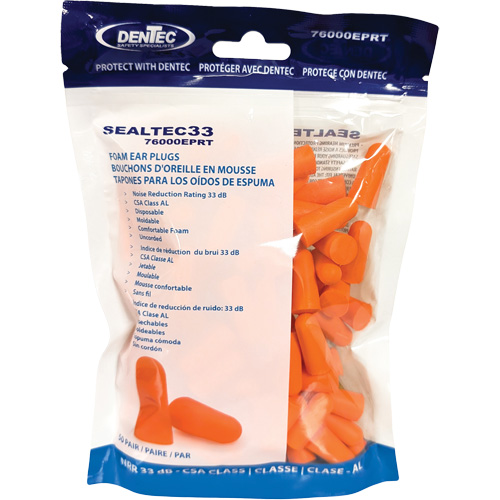 SEALTEC33 Orange Disposable Foam Earplugs, Bulk - Polybag Action Paper