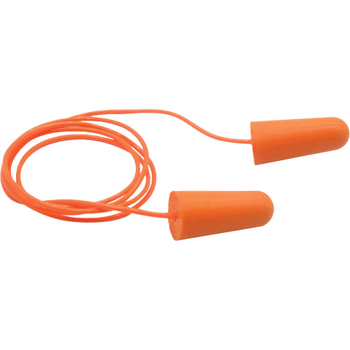 SEALTEC33 Orange Tapered PU Foam Disposable Earplugs, Corded, Bulk - Box, 33 dB NRR, One-Size Action Paper