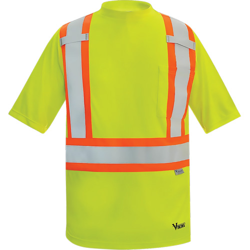 Viking&reg; Safety Bamboo Lined T-shirt, Polyester, 2X-Large, High Visibility Lime-Yellow Action Paper