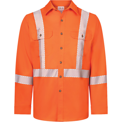 Chemise de travail haute visibilit&eacute; &agrave; bandes segment&eacute;es 7 oz de luxe Avenger, Style 652, Hommes, Moyen, Orange Action Paper