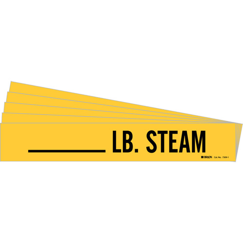 "LB. Steam" Pipe Markers, Self-Adhesive, 2-1/4" H x 2-3/4" W, Black on Yellow Action Paper
