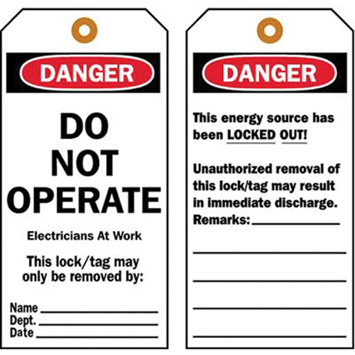 Lockout Tags, Plastic, 3" W x 5-1/2" H, English Action Paper