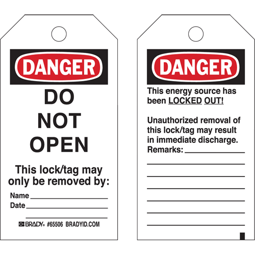 Lockout Tags, Plastic, 3" W x 5-1/2" H, English Action Paper