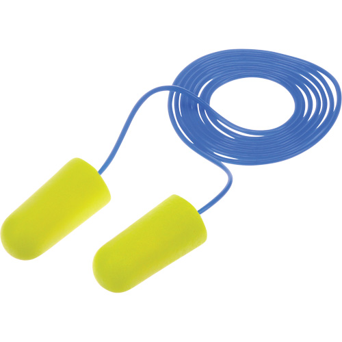 Bouchons d'oreilles n&eacute;on jaune E-A-Rsoft, Vrac - Sac en poly, Grand, Avec cordon Action Paper