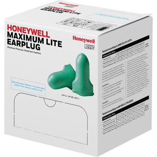 Bouchons d'oreilles en mousse &agrave; basse pression Maximum Lite de Howard Leight, Paire - Sac en poly, Avec cordon Action Paper