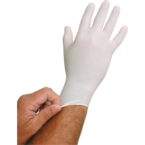 QRP BioTek&reg; Disposable Gloves, Large, Latex, 6-mil, Powder-Free, White Action Paper