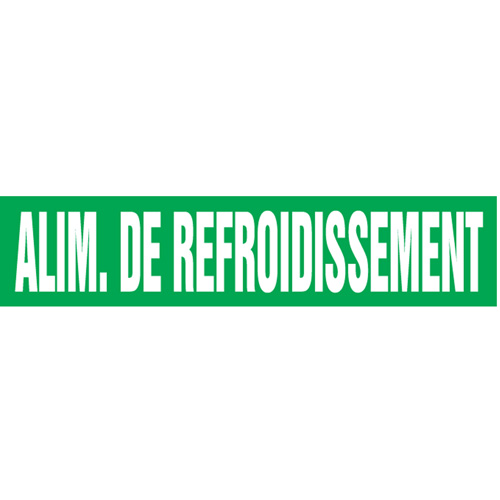 Marqueurs de tuyau "Alim. de Refroidissement", Autocollant, 2-1/2" h x 12" la, Blanc/vert Action Paper