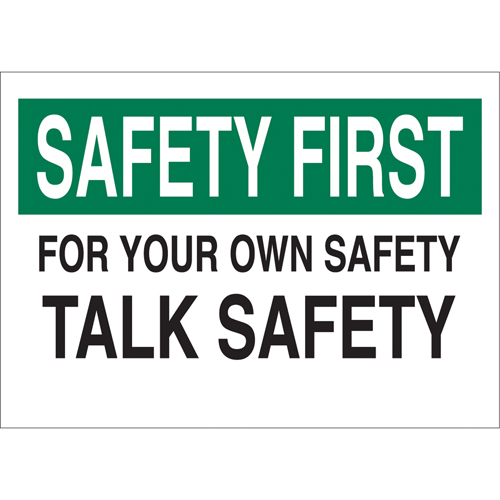"Talk Safety" Sign, 10" x 14", Aluminum, English Action Paper
