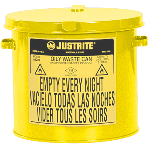 Contenants pour d&eacute;chets huileux, Homologu&eacute; FM/List&eacute; UL, 2 gal. US, Jaune Action Paper