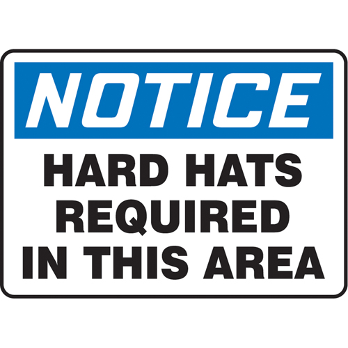 "Hard Hats Required" Sign, 7" x 10", Vinyl, English Action Paper