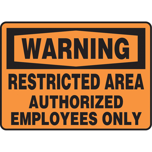 "Restricted Area" Sign, 7" x 10", Vinyl, English Action Paper