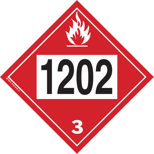 1202 Fuel Oil Flammable Liquid TDG Placard, Plastic Action Paper