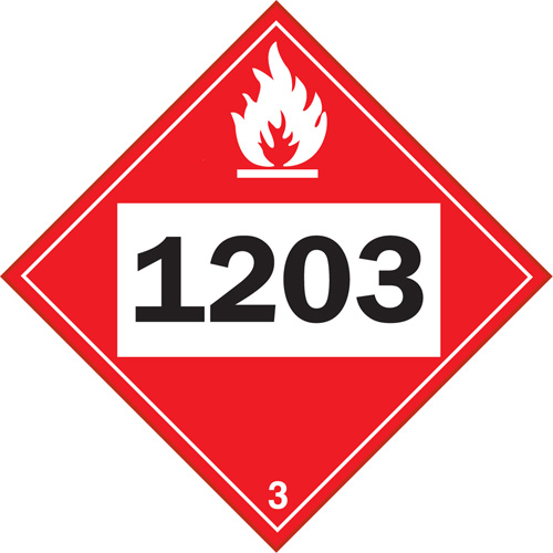 1203 Gasohol & Gasoline Flammable Liquid TDG Placard, Adhesive Vinyl Action Paper