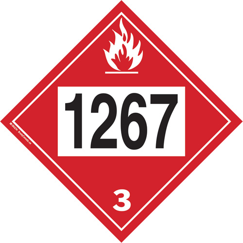 1267 Petroleum Crude Oil Flammable Liquid TDG Placard, Adhesive Vinyl Action Paper