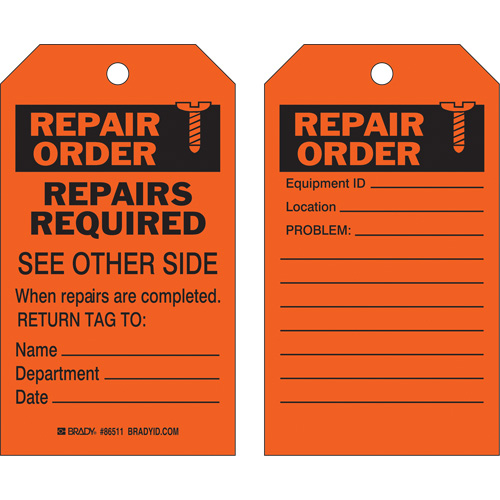 &eacute;tiquette pour les r&eacute;parations de s&eacute;curit&eacute;, Polyester, 4" la x 7" h, Anglais Action Paper
