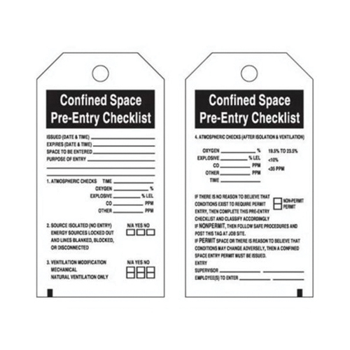 "Confined Space" Tags, Polyester, 3" W x 5-3/4" H, English Action Paper
