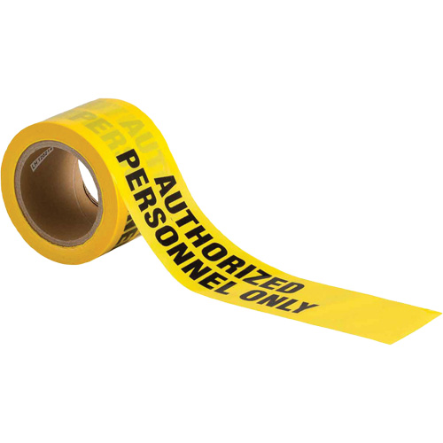 Barricade Tape, English, 3" W x 200' L, 3 mils, Black on Yellow Action Paper