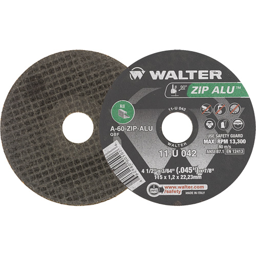 Zip Alu Cut-Off Wheel, 4-1/2" x 3/64", 7/8" Arbor, Type 1, Aluminum Oxide, 13300 RPM Action Paper