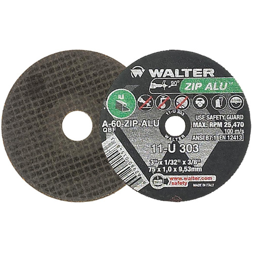 ZIP ALU Cutting Wheel, 3" x 1/32", 3/8" Arbor, Type 1, Aluminum Oxide, 25470 RPM Action Paper