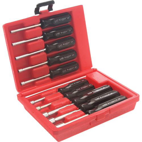 Drilled Shaft Nut Driver Set With Red Plastic Case, 10 Pcs., Metric Action Paper