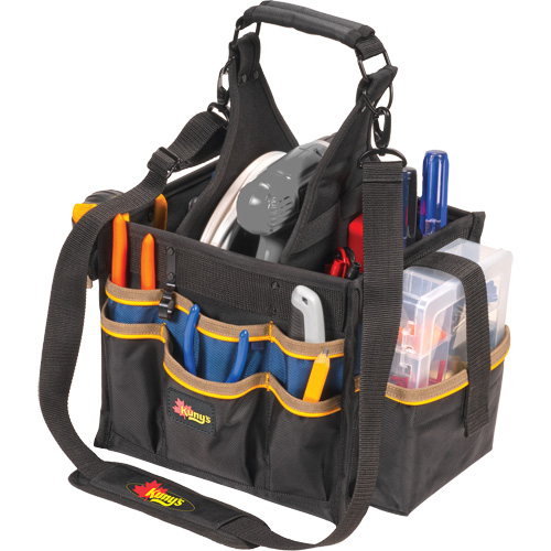 Large Electrical & Maintenance Tool Carrier, Polyester, 23 Pockets, Black Action Paper