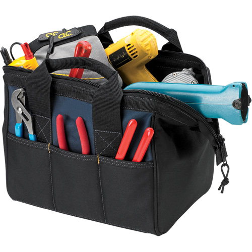 BIGMOUTH&reg; Tool Bag, Polyester, 23 Pockets, Black Action Paper