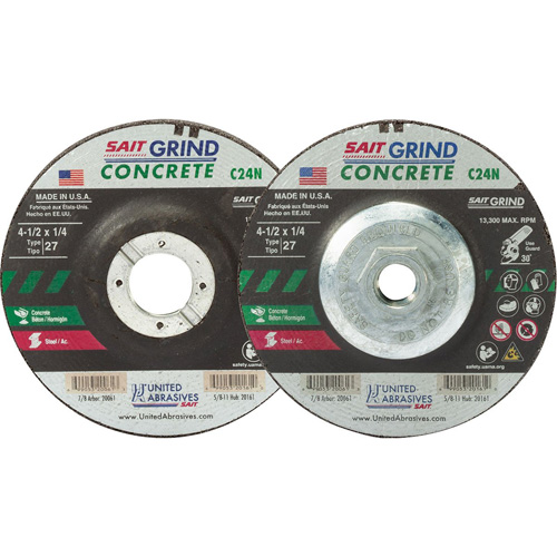 C24N Concrete Grinding Wheel, 5" x 1/4", 7/8" Arbor, Type 27 Action Paper