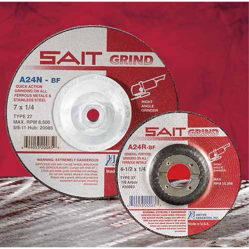 A24N Fast Grinding Wheel, 6" x 1/4", 7/8" Arbor, Aluminum Oxide, Type 27 Action Paper