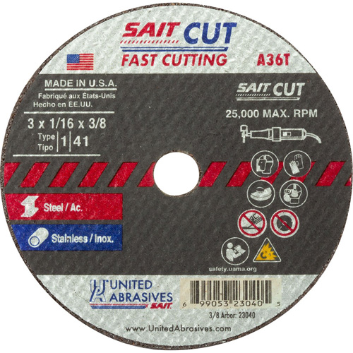 Cut-Off Wheel (A36T), 13" x 1/16", 3/8" Arbor, Type 27, Aluminum Oxide, 25000 RPM Action Paper