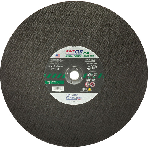 C24R Concrete High Speed Cut-Off Wheel, 12" x 1/8", 25/32" Arbor, Type 1, Silicon Carbide, 6300 RPM Action Paper