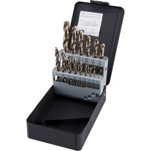 Jobber Length Drill Bit Set, 15 Pieces, High Speed Cobalt Action Paper