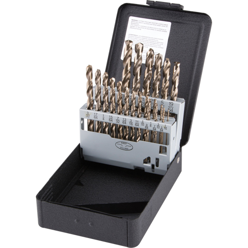 Jobber Length Drill Bit Set, 21 Pieces, High Speed Cobalt Action Paper