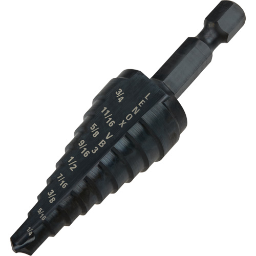 #3 Step Drill Bit, 1/4" - 3/4" , 1/16" Increments, High Speed Steel Action Paper