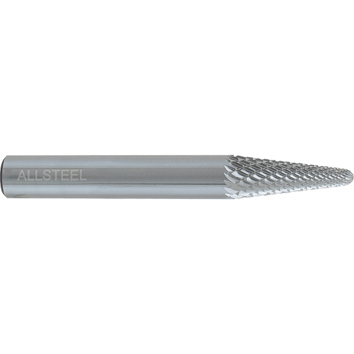 AllSteel Cone Shape Carbide Burr, SL-4, 1/2" Dia., 1/4" Shank, 1-1/8" Depth of Cut Action Paper