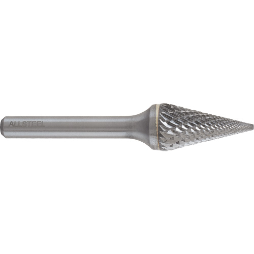 AllSteel Conical Shape Carbide Burr, SM-5, 1/2" Dia., 1/4" Shank, 7/8" Depth of Cut Action Paper