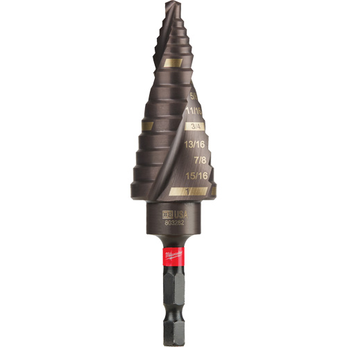 #8 Shockwave Impact Duty Step Drill Bit, 1/2" - 1" , 1/16" Increments, Titanium Action Paper