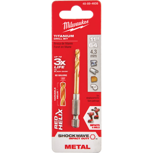 Foret Shockwave, 11/64", Titane, Cannelure 1-3/32", Pointe de 135° Action Paper